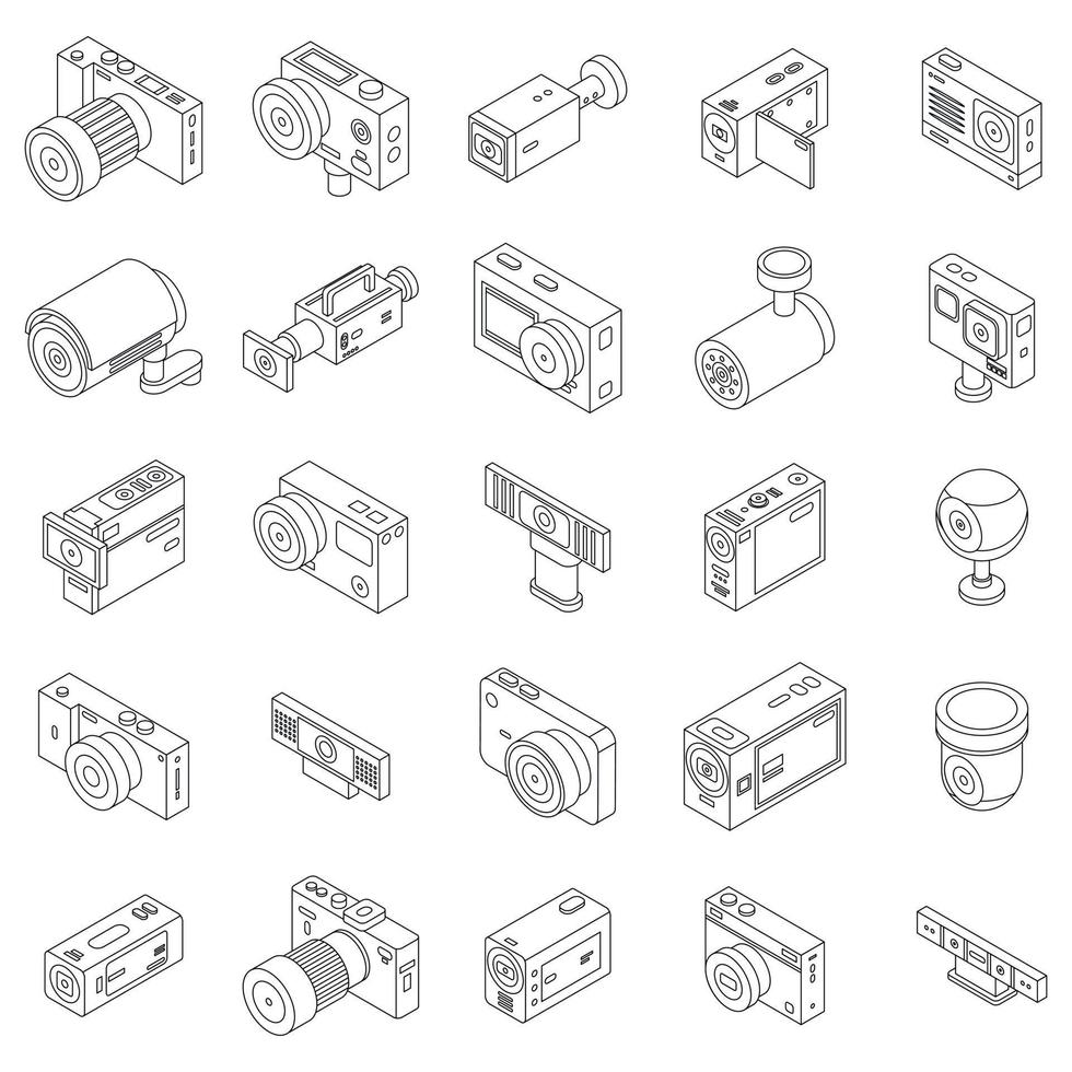 Camcorder icons set vector outline