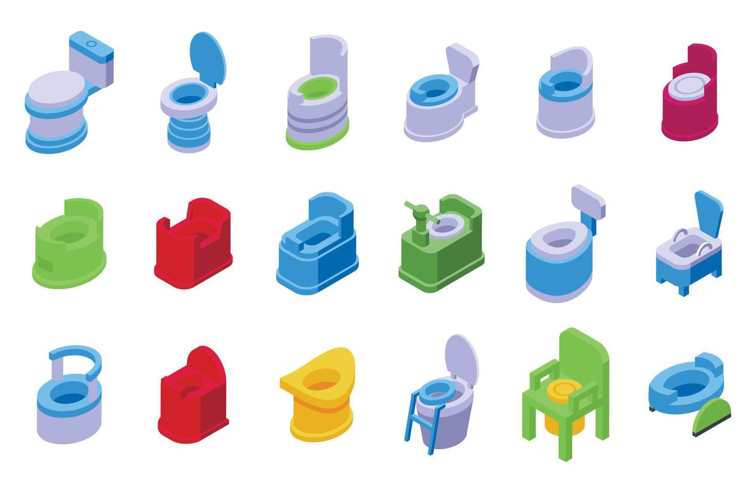 Childrens potty icons set isometric vector. Baby toilet vector