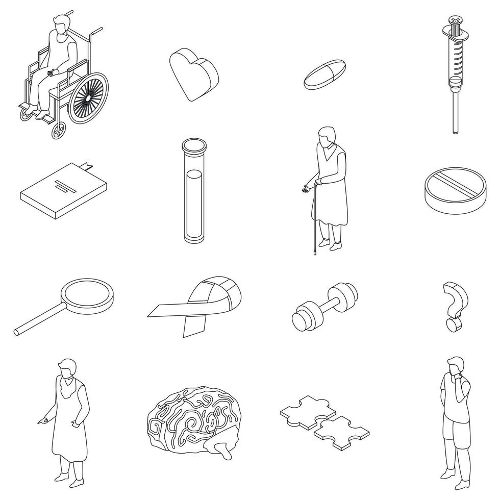 Alzheimers disease icons set vector outline