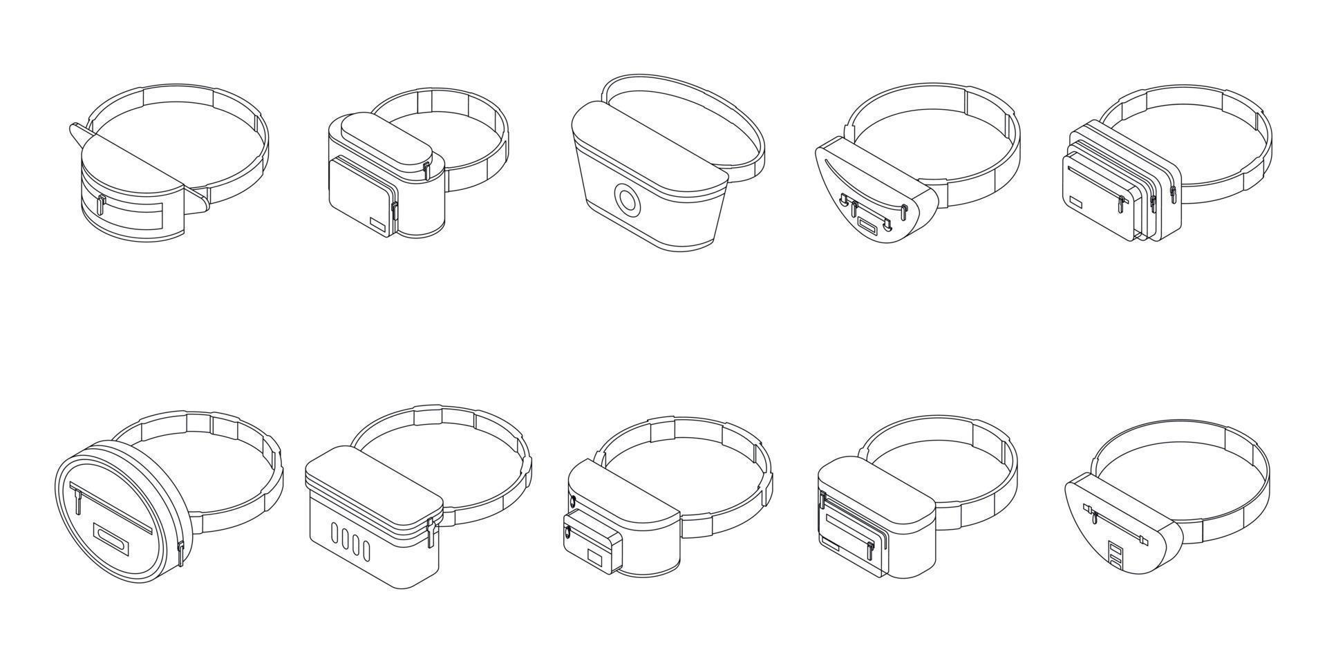 Waist bag icons set vector outline