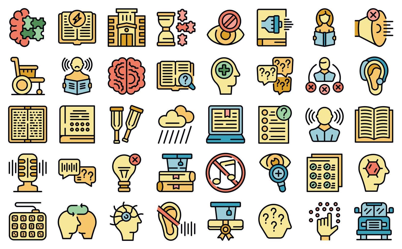 Learning disability icons set vector flat