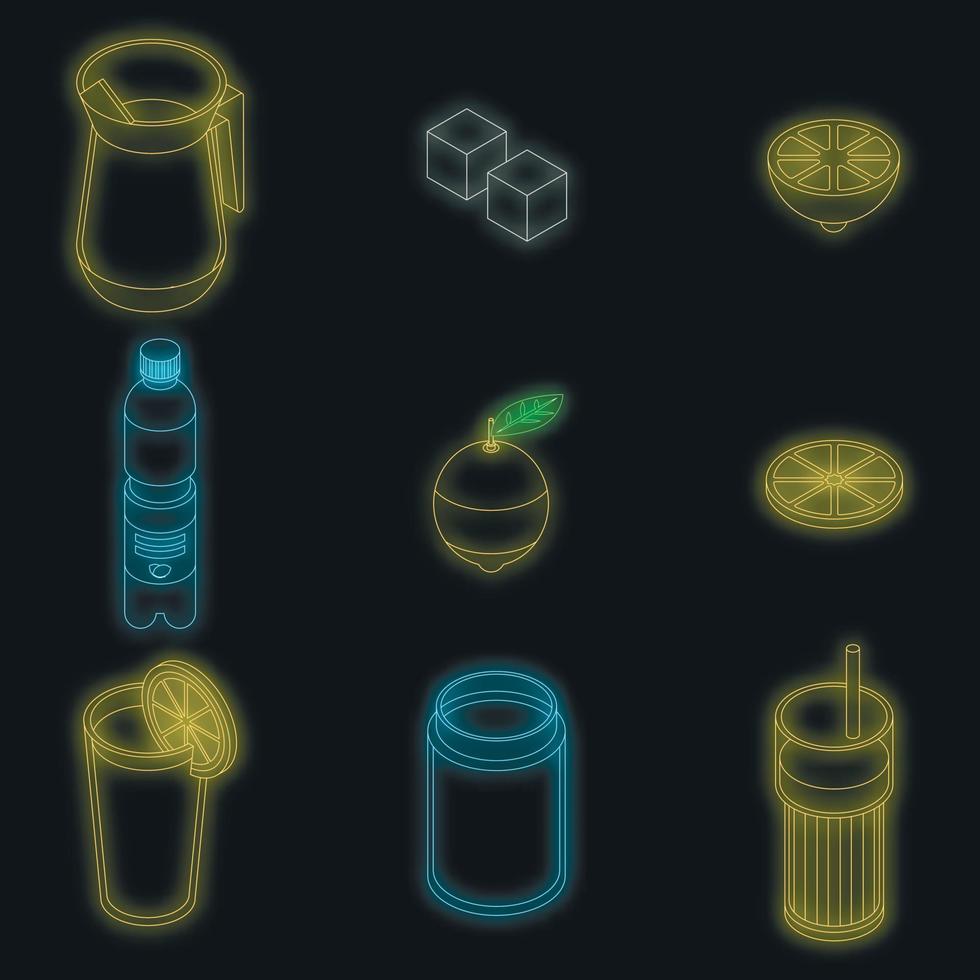 Lemonade icons set vector neon