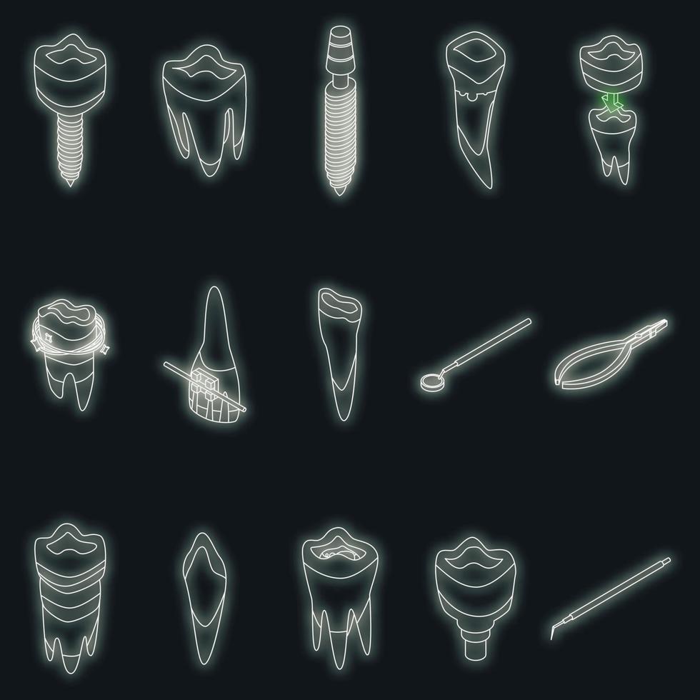 Tooth restoration icons set vector neon