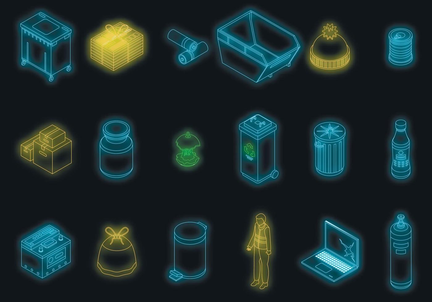 Waste icons set vector neon