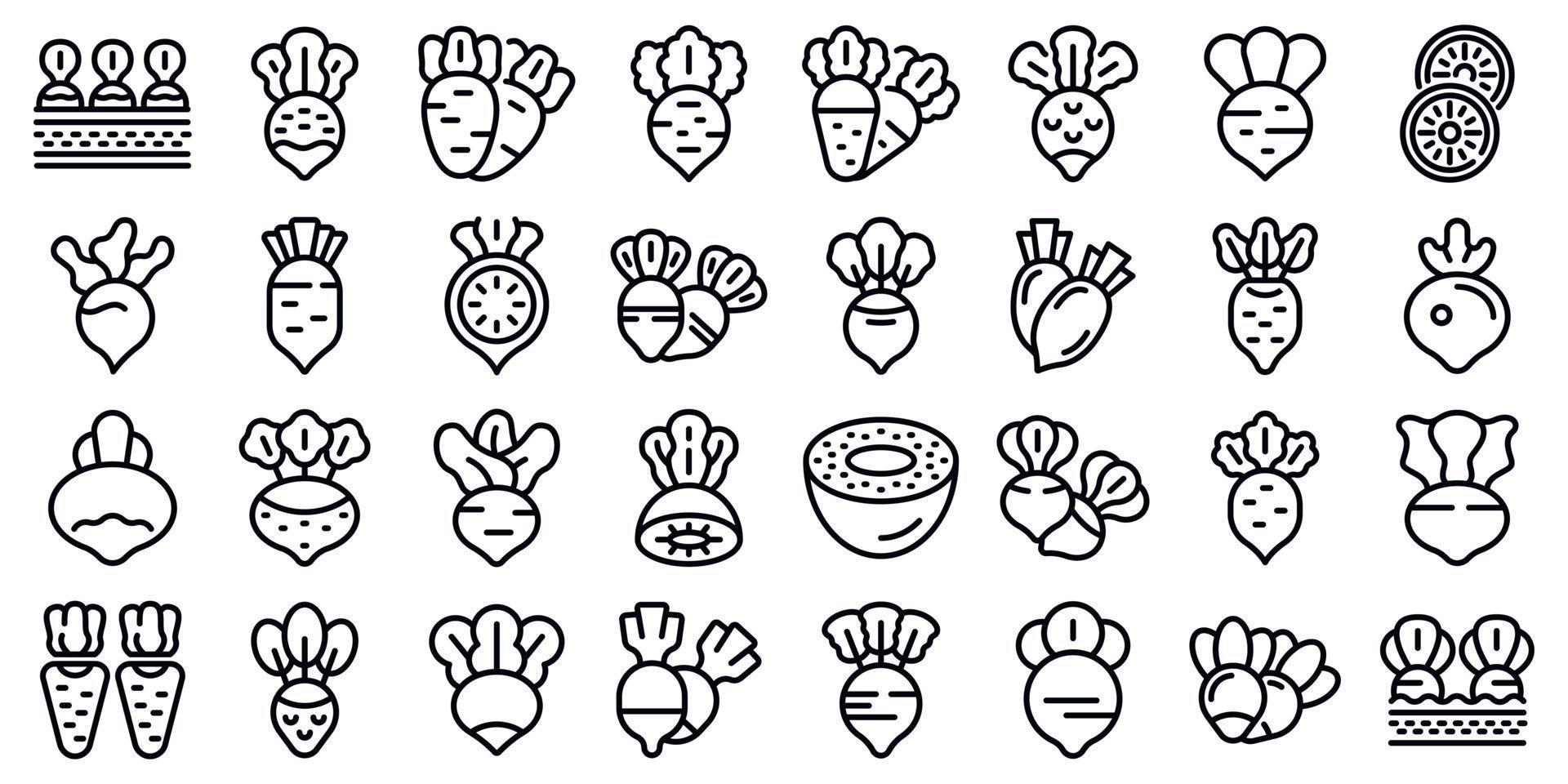 Radish icons set outline vector. Slice agriculture vector