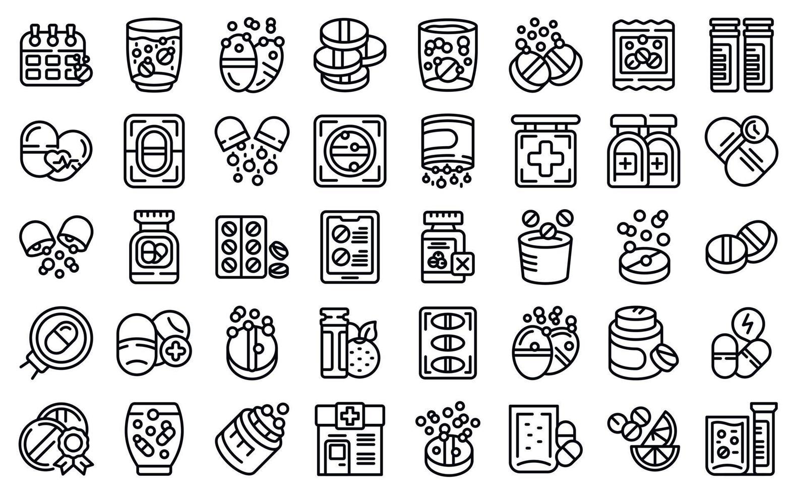 Effervescent tablets icons set outline vector. Water pill vector