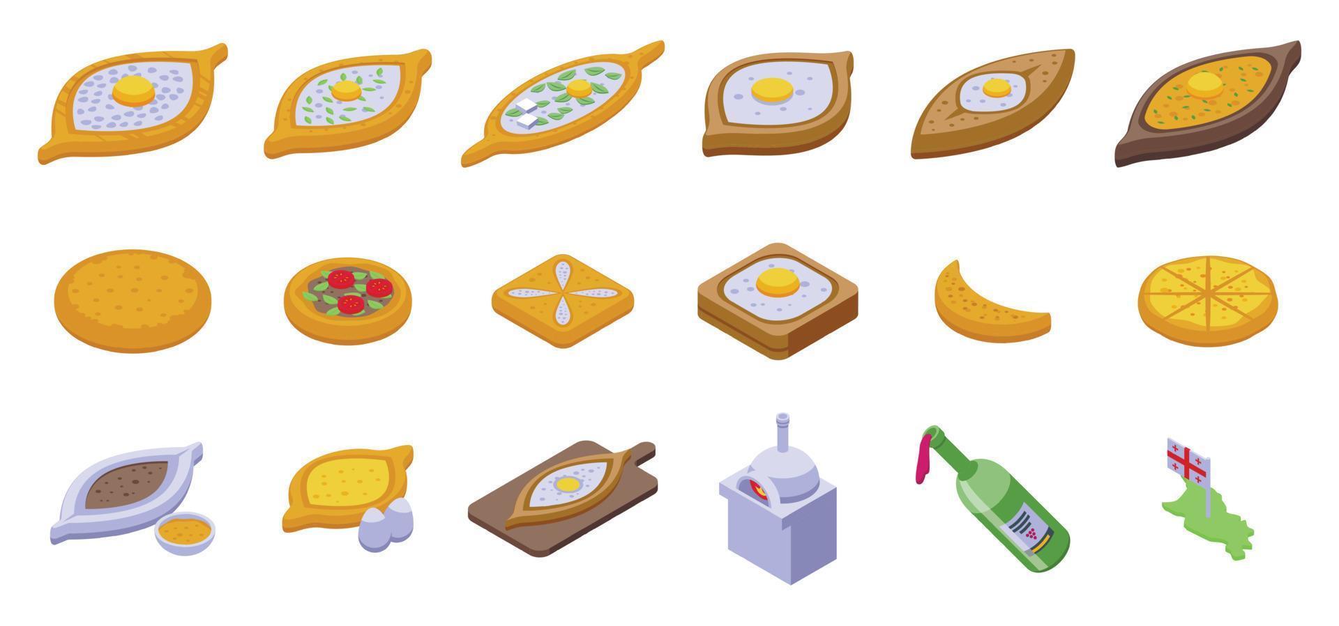 los iconos de khachapuri establecen un vector isométrico. pastelería