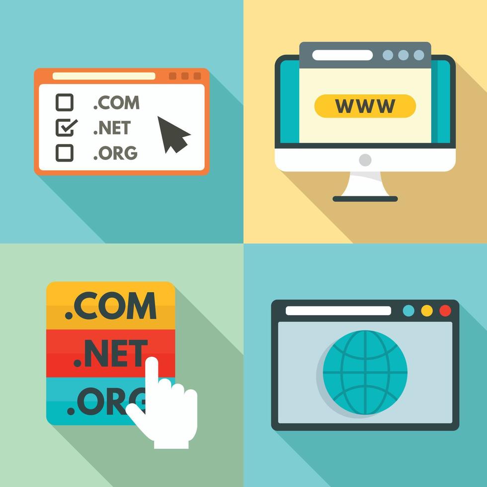 Domain icons set, flat style vector