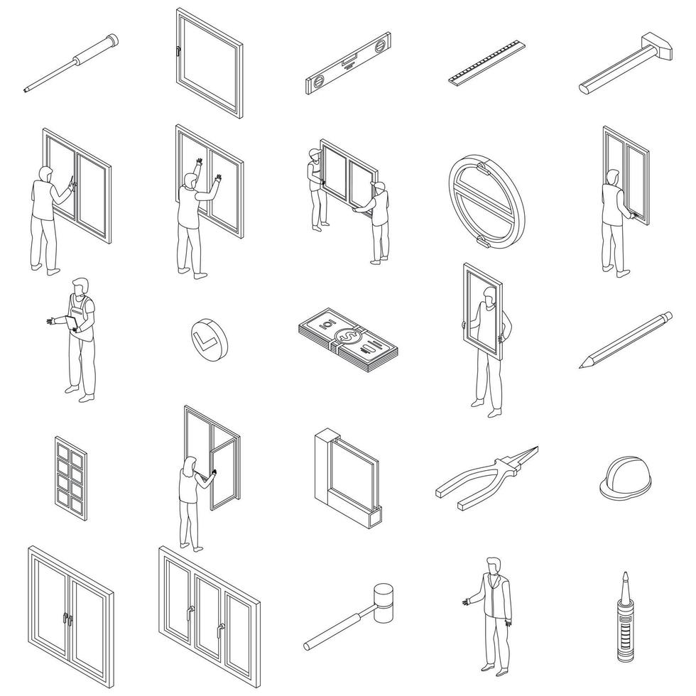 conjunto de iconos de instalación de ventana contorno vectorial vector