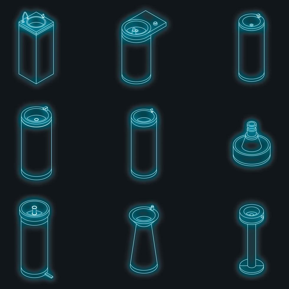 Drinking fountain icons set vector neon