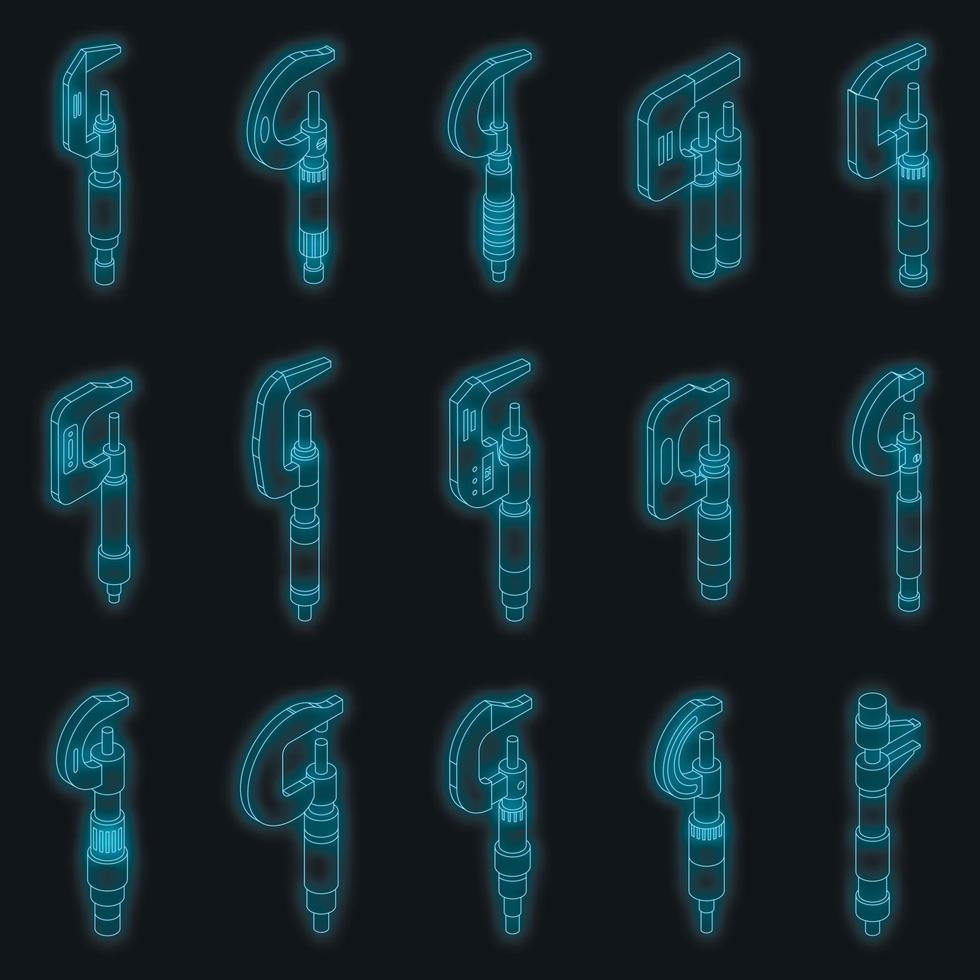 Micrometer icons set vector neon