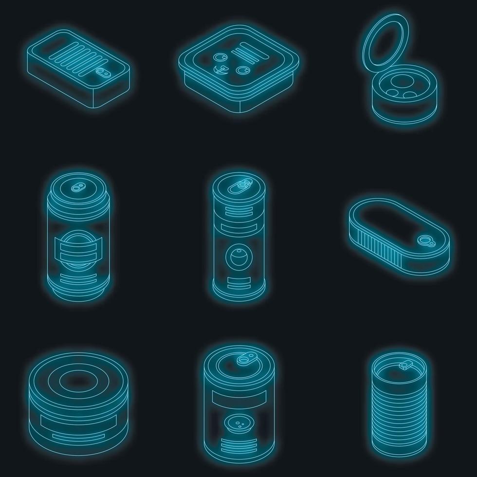 Tin can icons set vector neon