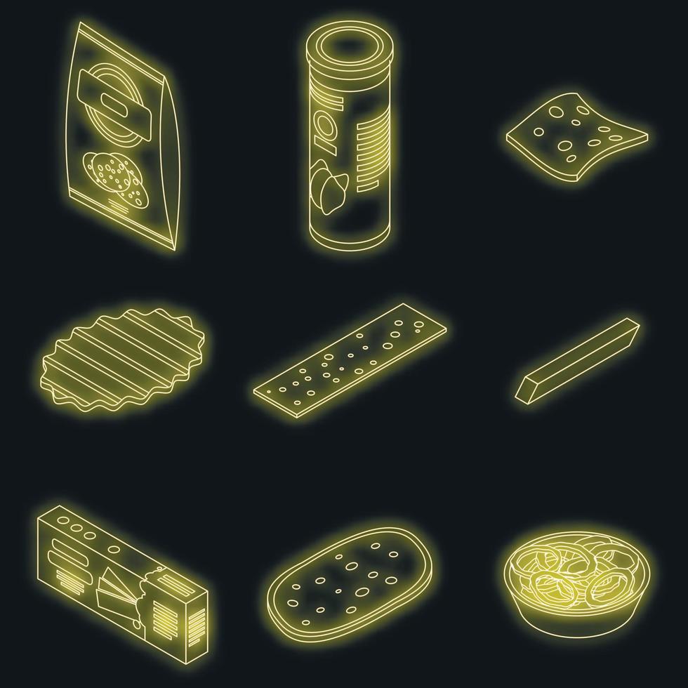 Chips potato icons set vector neon