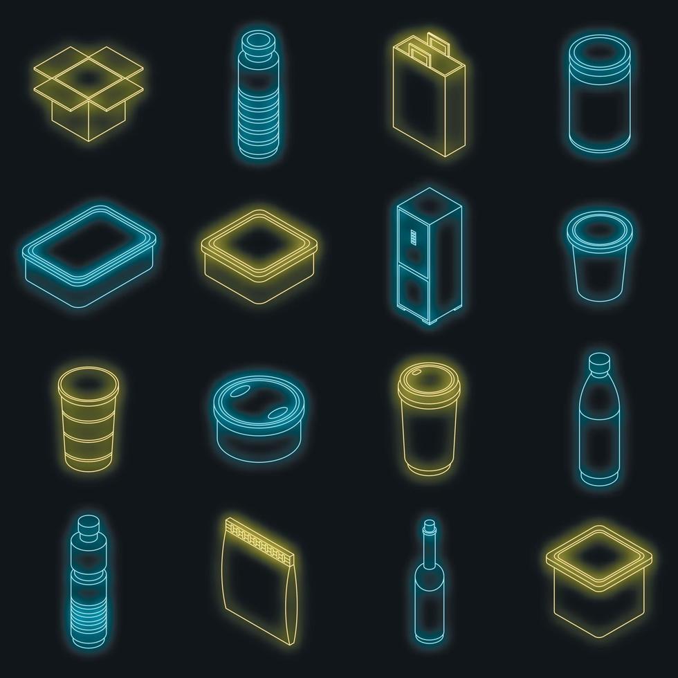 Food storage icons set vector neon