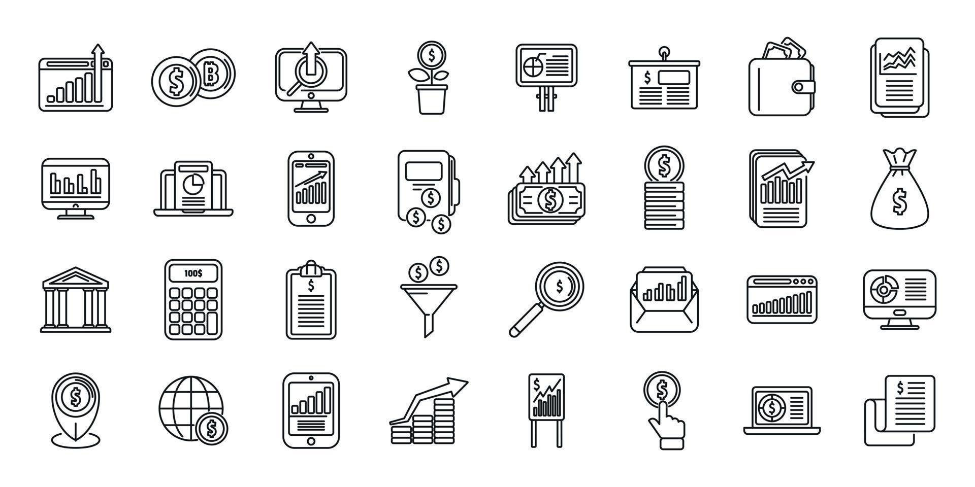 Result money icons set outline vector. Business career vector