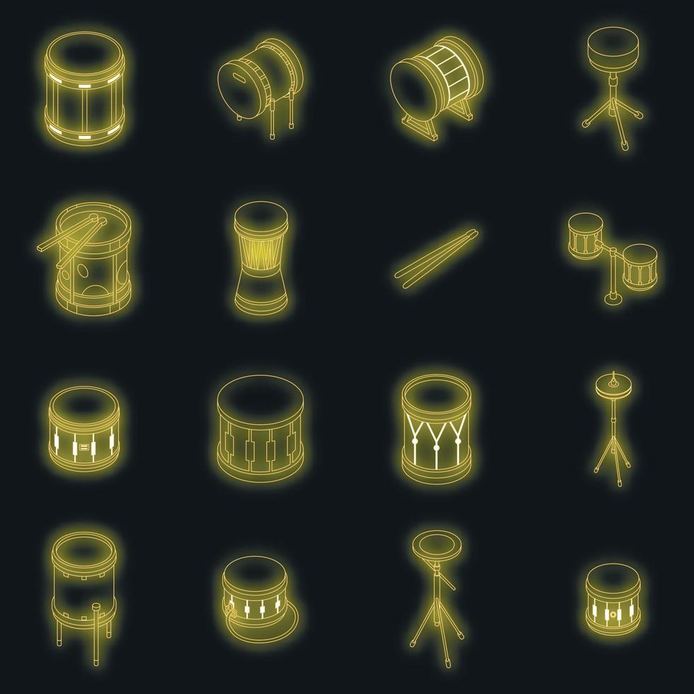 Drum icons set vector neon