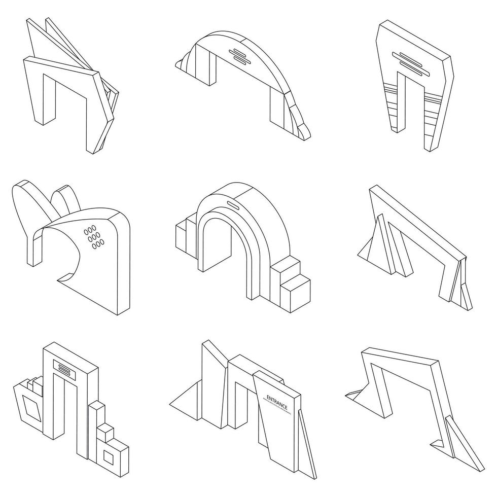 Entrance arch icons set vector outline