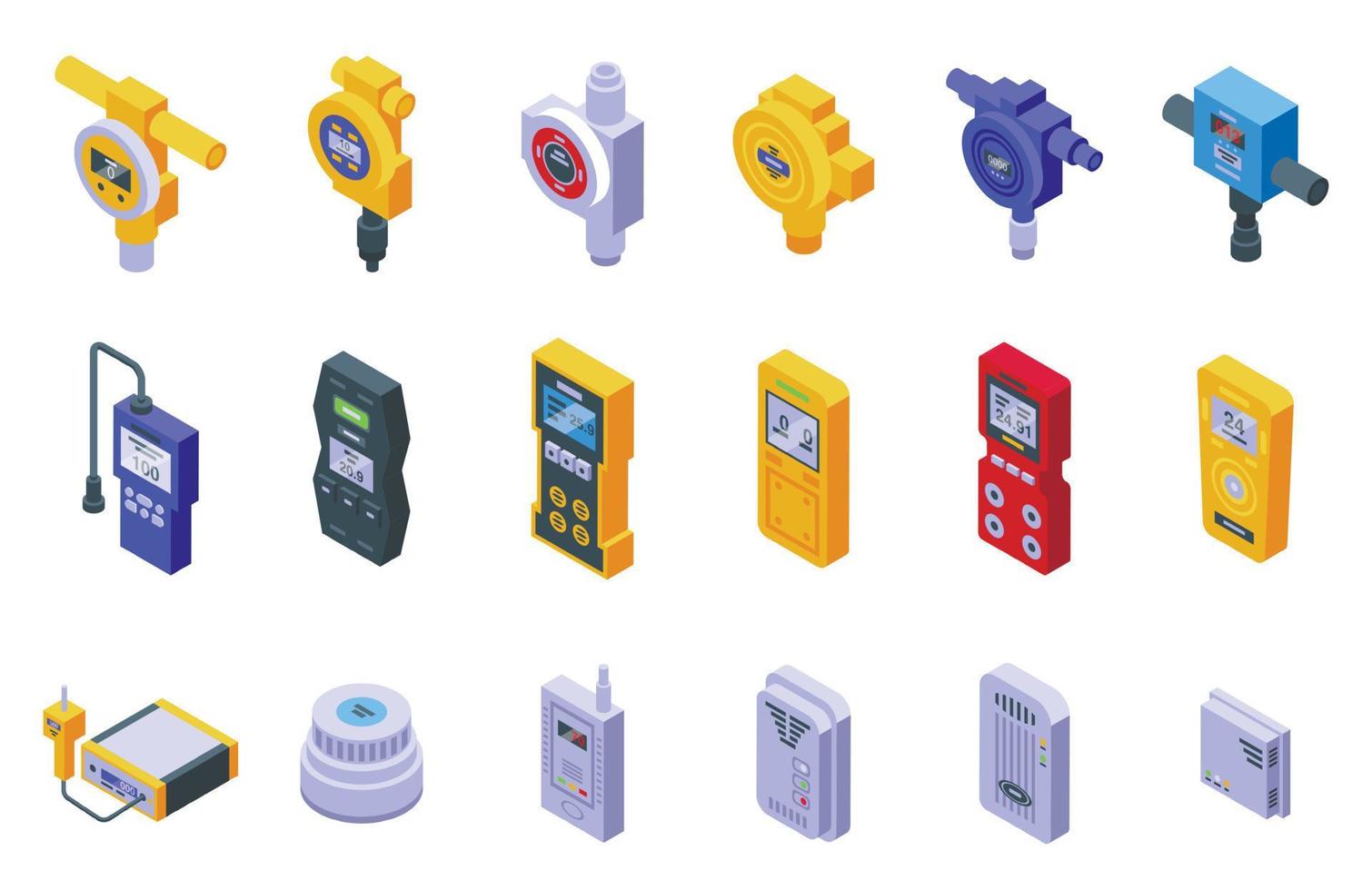 Gas detector icons set isometric vector. Monitor meter vector