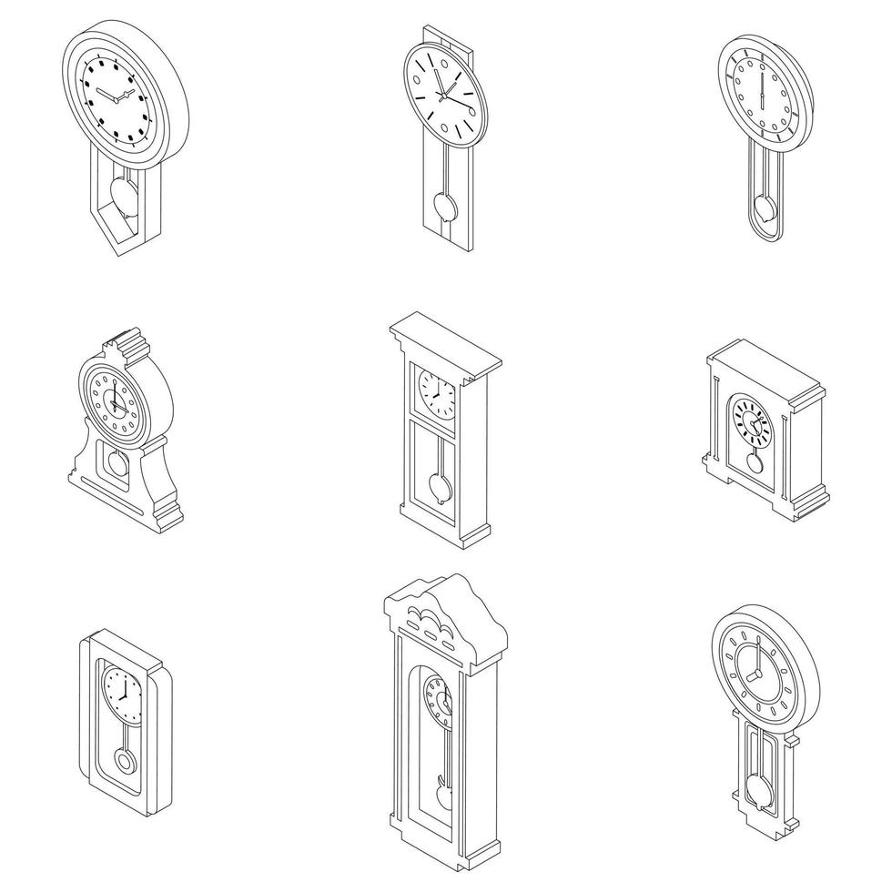 Pendulum clock icons set vector outline