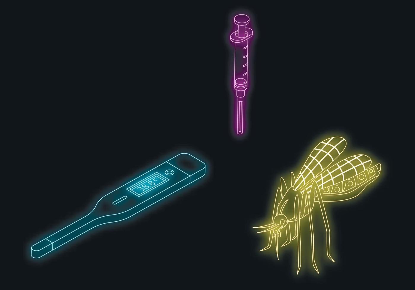 Zika virus icons set vector neon