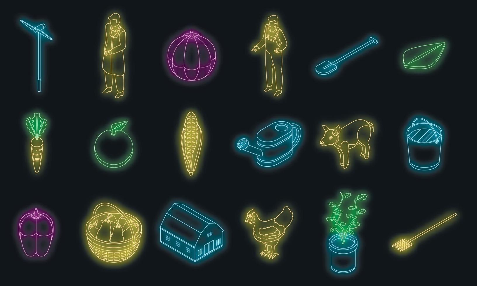 Agronomist icons set vector neon