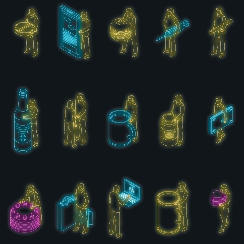 Addiction icons set vector neon