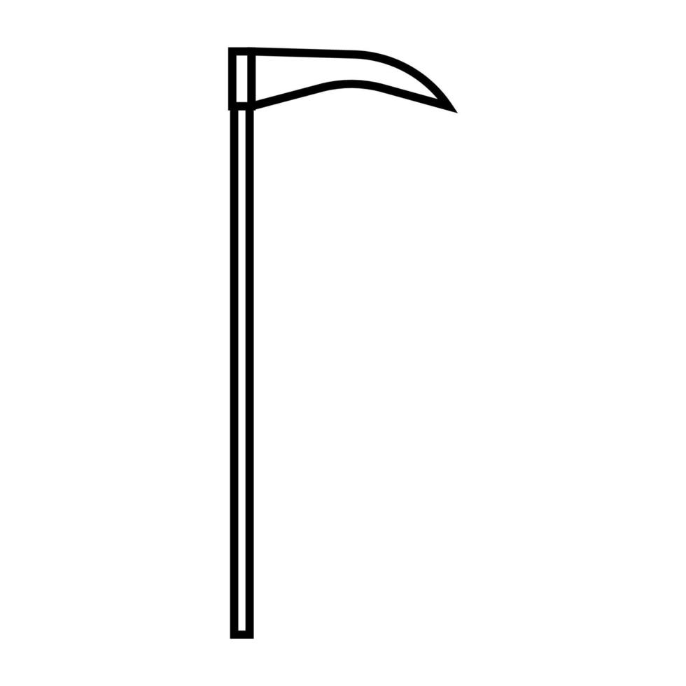 Icon scythe line vector illustration sign and symbol tool farm or death. Farmer outline danger sharp blade design and halloween horror linear weapon.Cut land agriculture line icon and gardening reaper