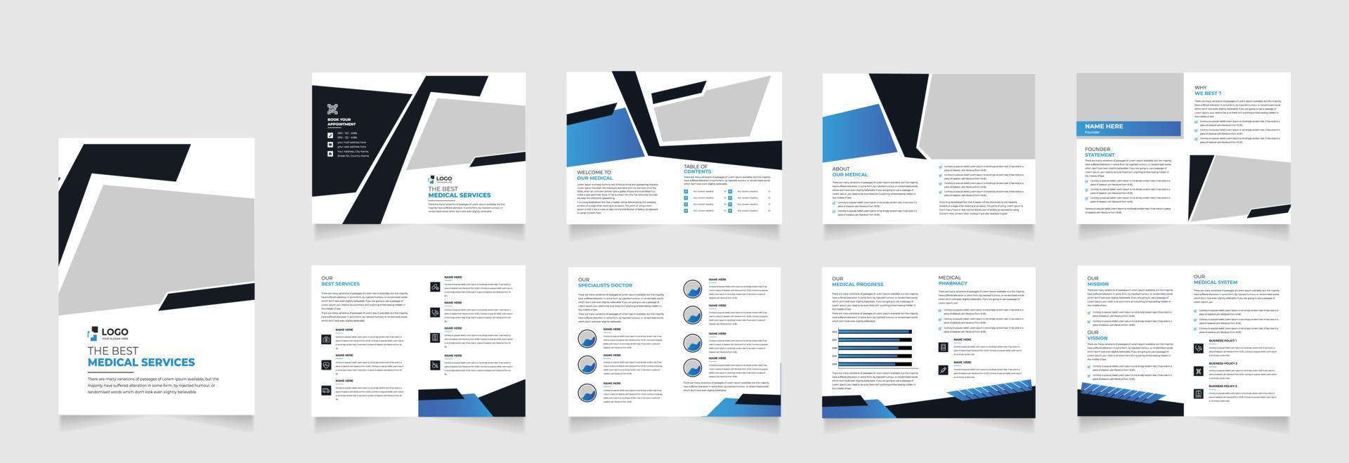 16 Page landscape medical health care dental corporate business brochure and annual report design vector