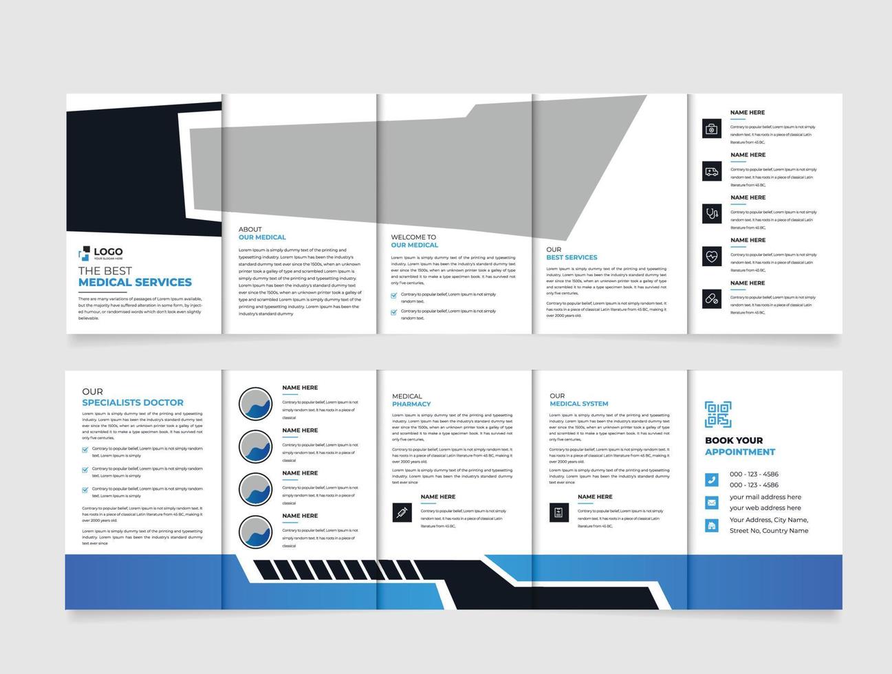 Medical and Hospital Fivefold brochure design template, Modern cover brochure flyer design template vector