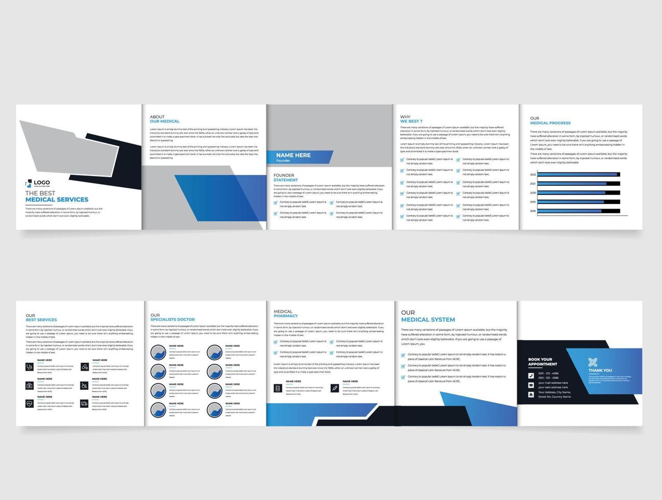 Square Fivefold business brochure template design with Clean, minimal and modern shapes vector