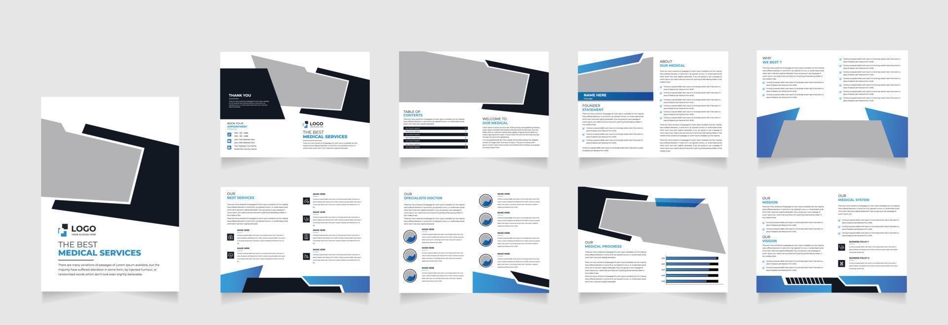 16 Page Medical brochure template, Healthcare annual report, Hospital business profile template layout a4 size vector design