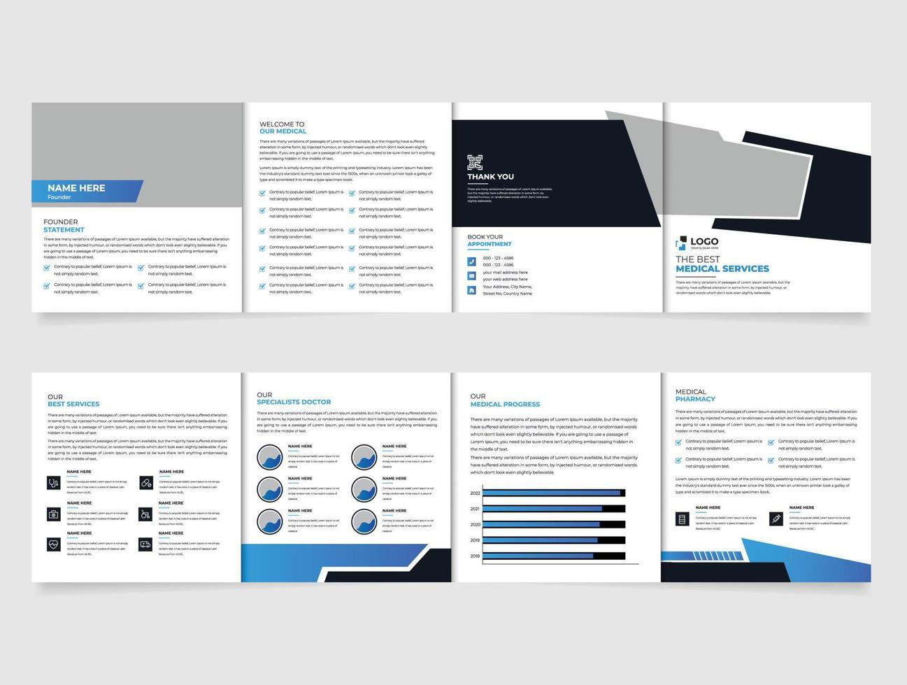 Medical and health care Modern Square fourfold brochure presentation, Creative Health service template vector