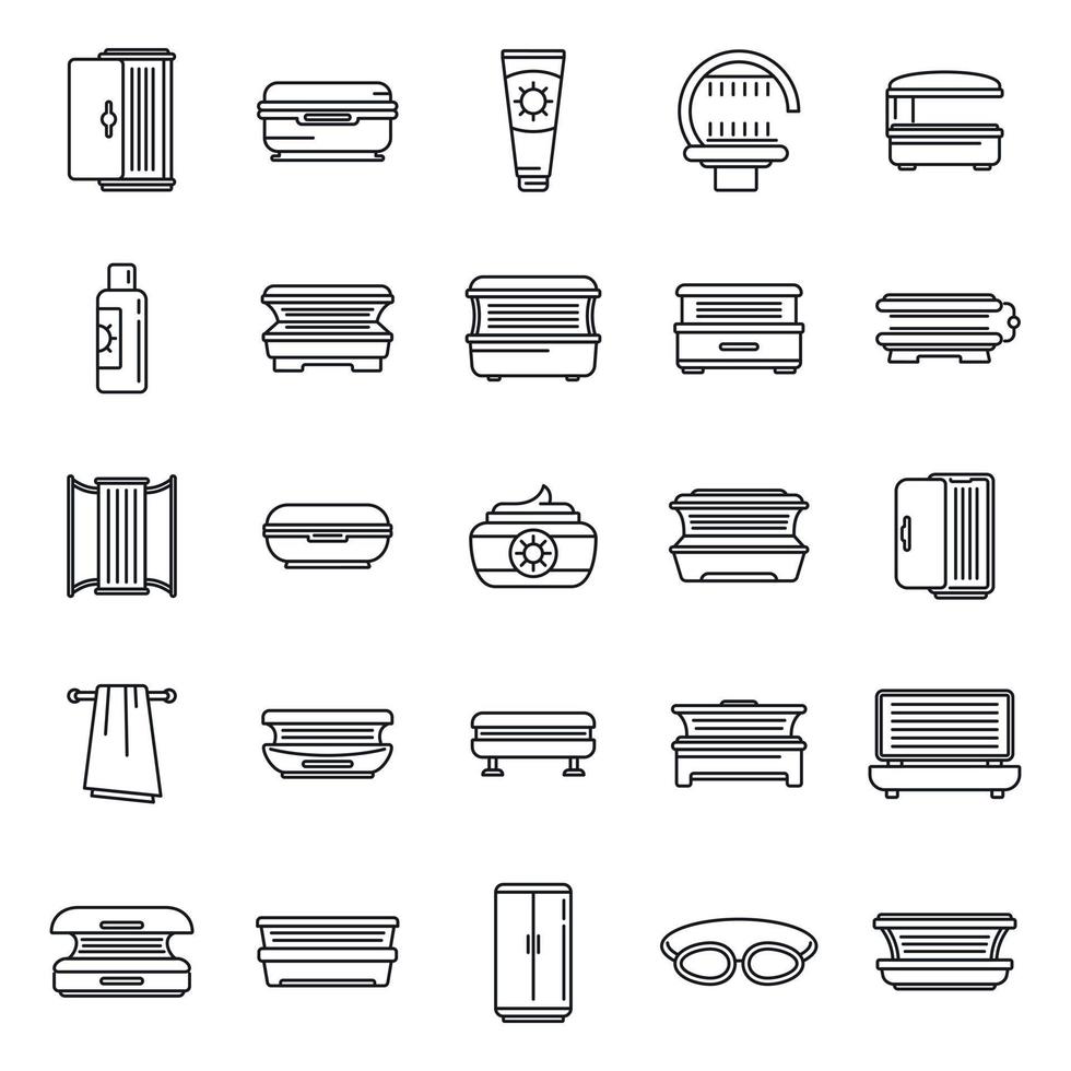 Solarium icons set outline vector. Bronze bed vector