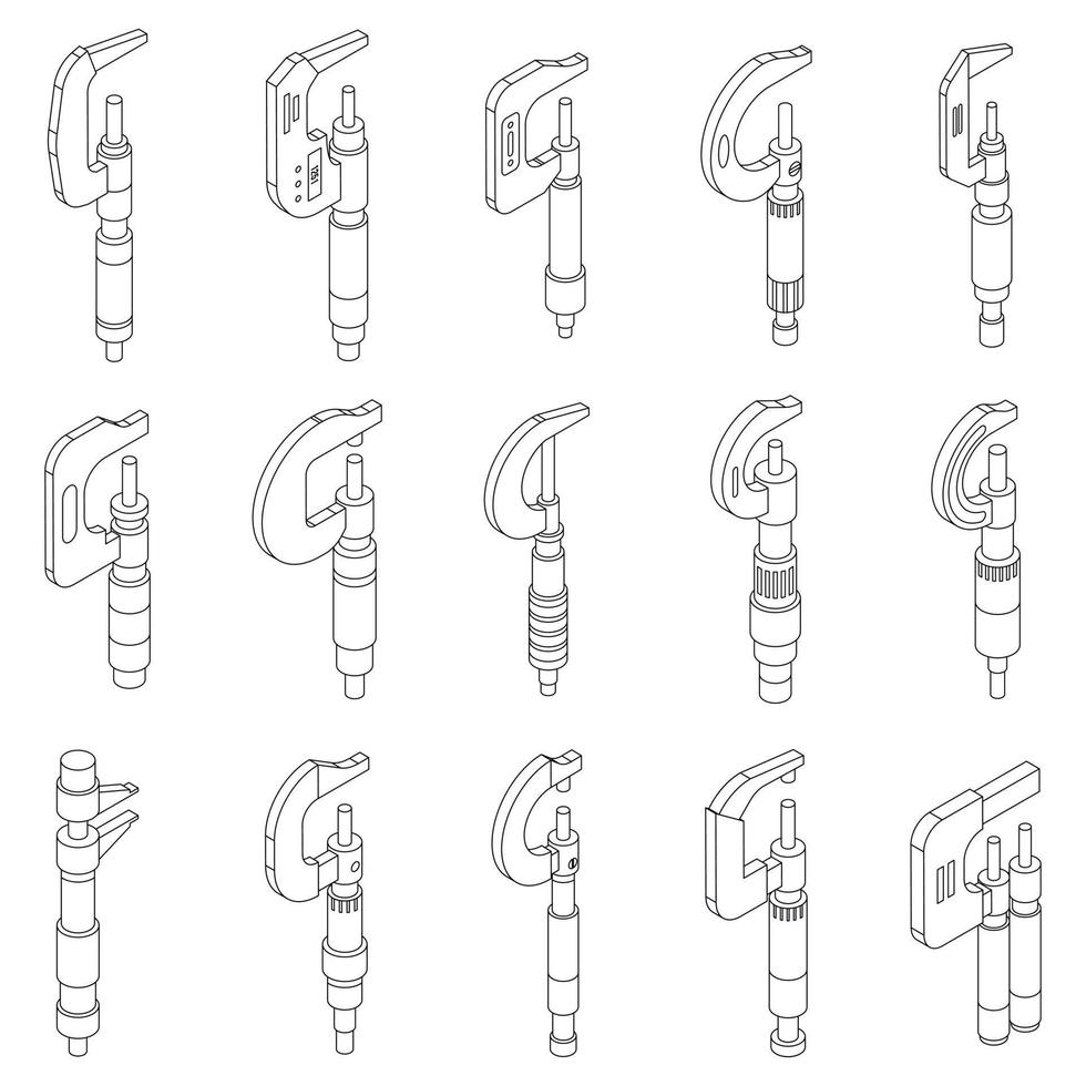 Micrometer icons set vector outline