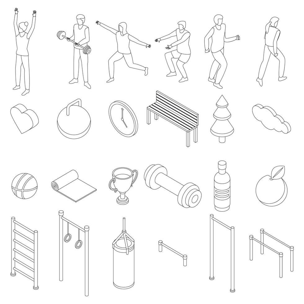 Outdoor fitness icons set vector outline