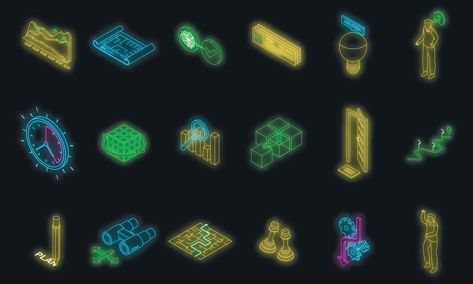 Problem solving icons set vector neon