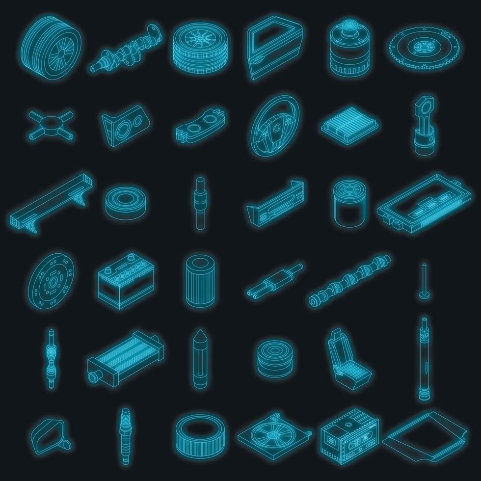 Car parts icons set vector neon