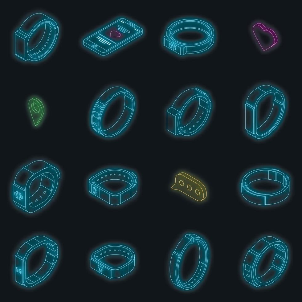 Fitness bracelet icons set vector neon