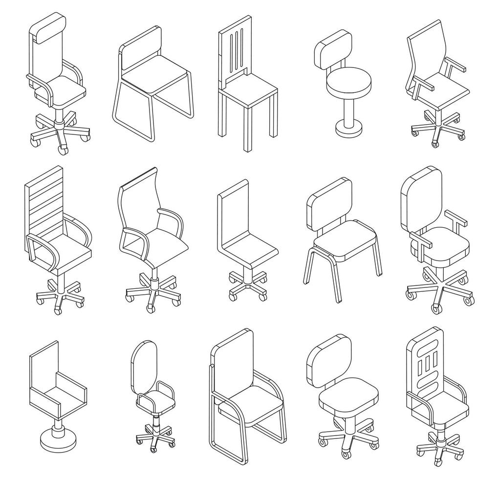 Desk chair icons set vector outline