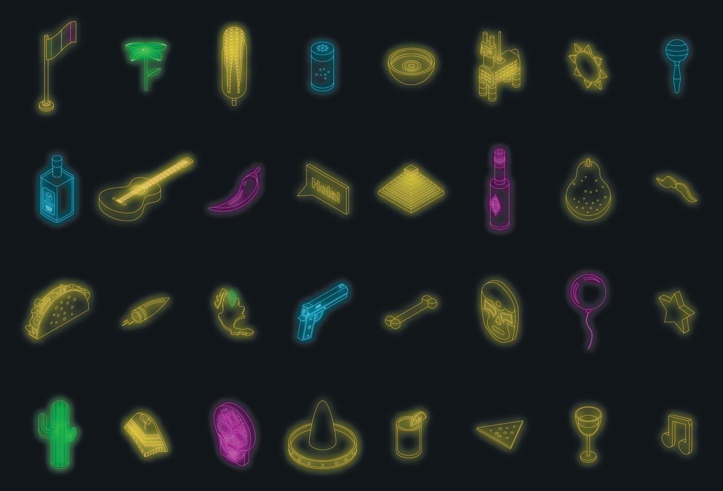 Mexico icons set vector neon