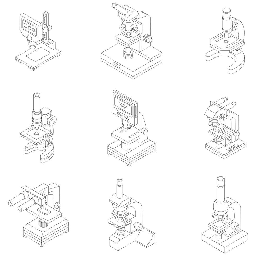 Microscope icon set vector outline