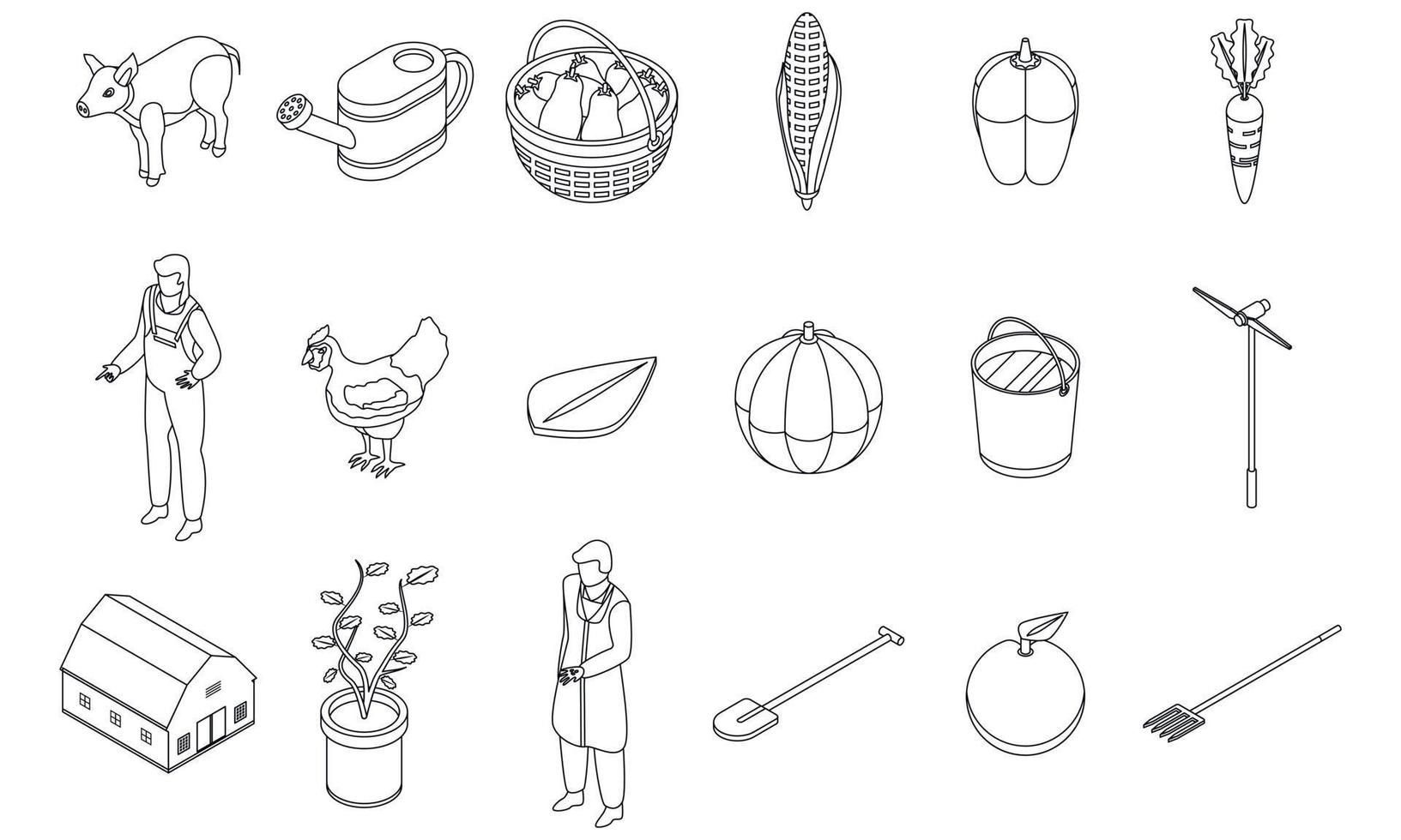 conjunto de iconos agrónomos contorno vectorial vector