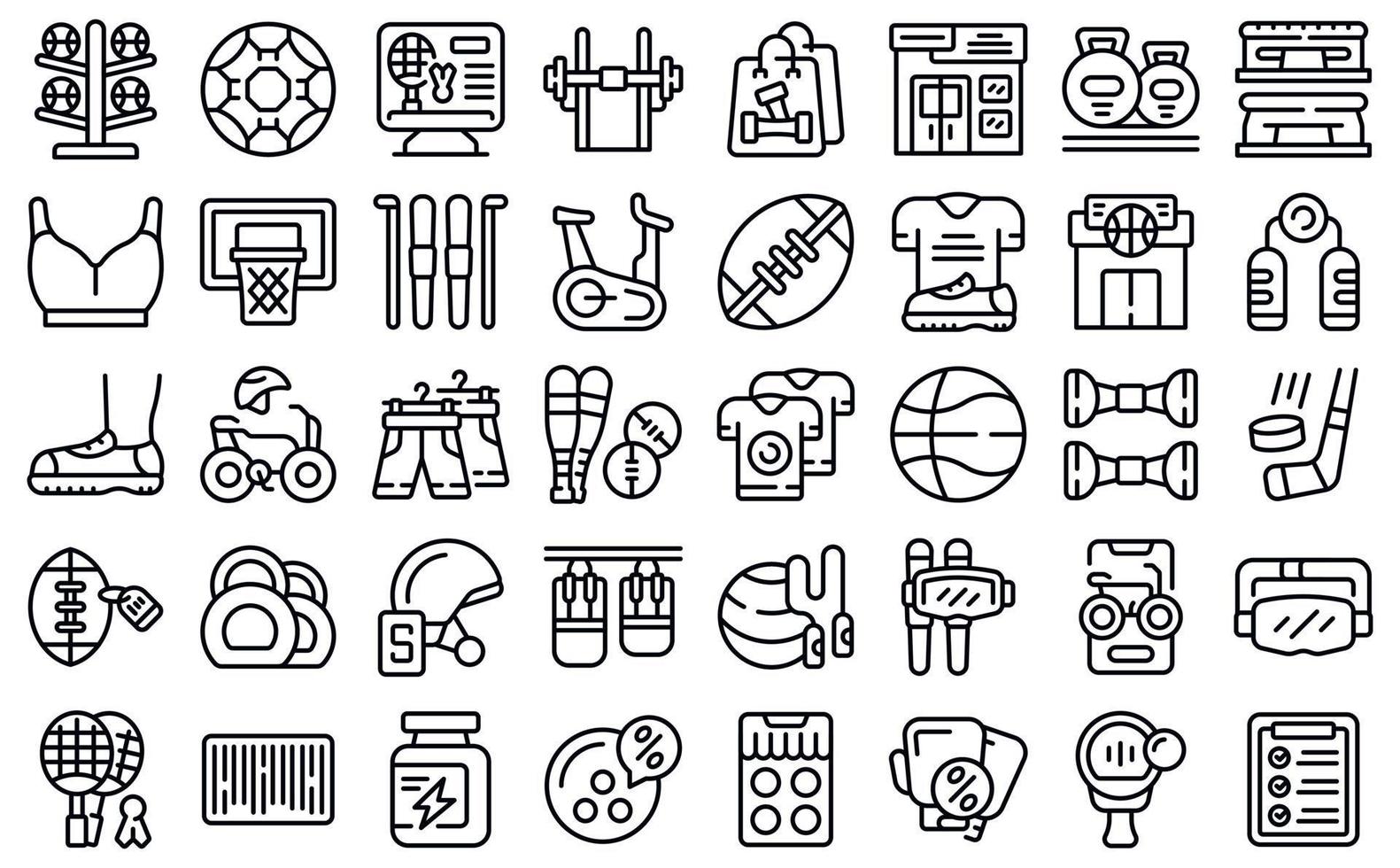 Sporting goods store icons set outline vector. Sport shop vector