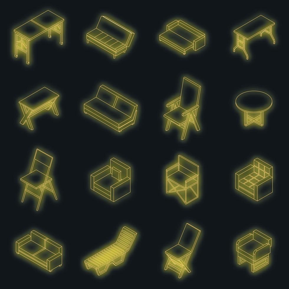 Folding furniture icons set vector neon