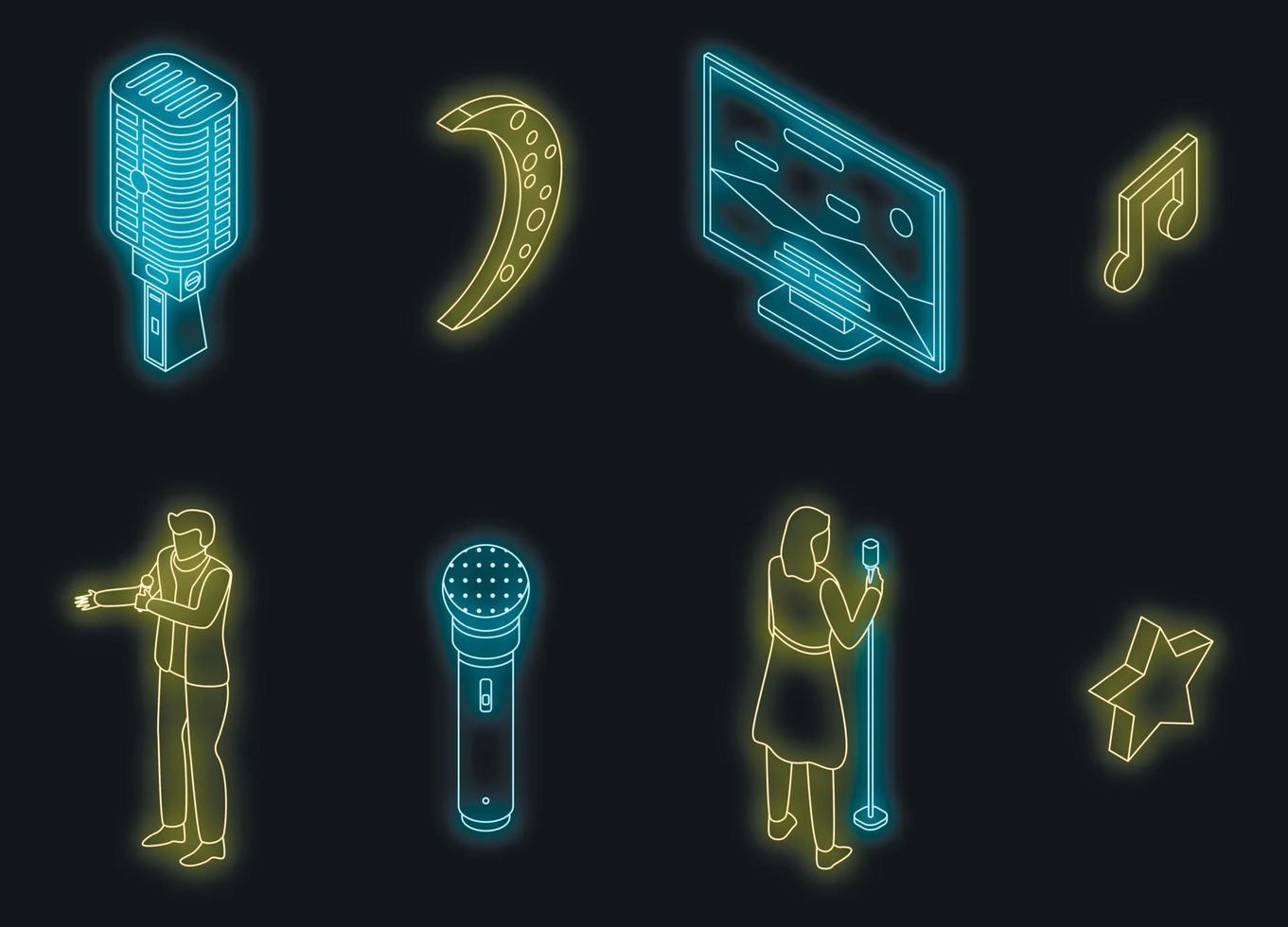 Karaoke icons set vector neon