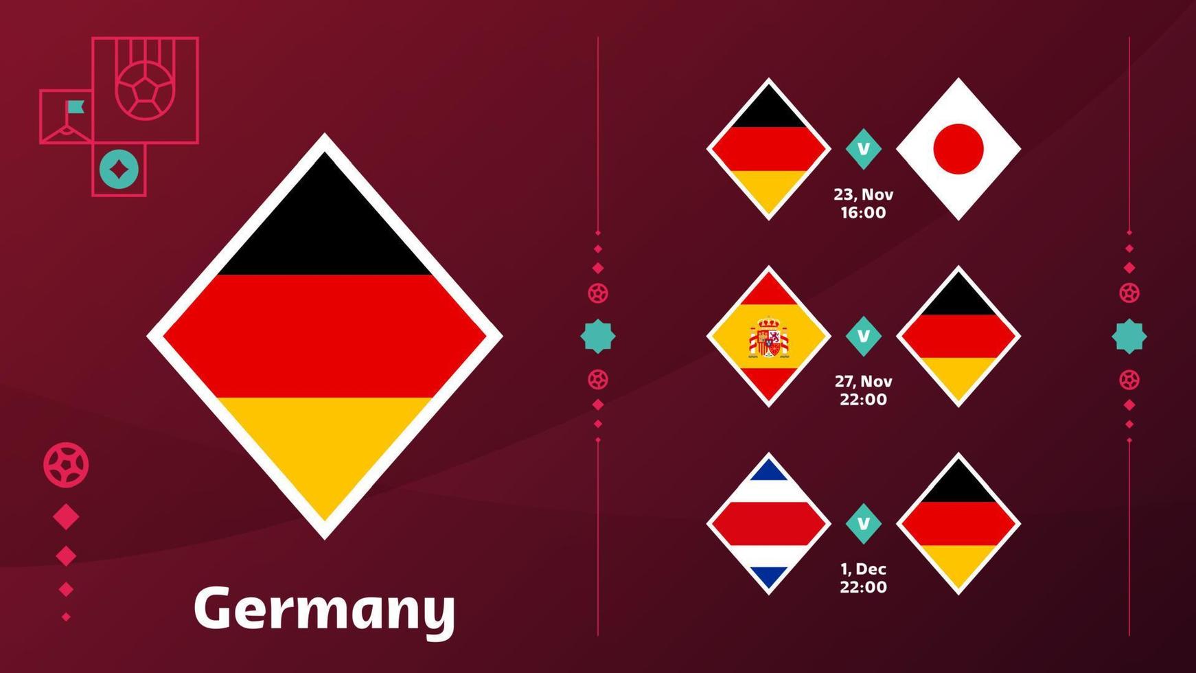 Calendario de partidos de la selección nacional de Alemania en la fase final del campeonato mundial de fútbol de 2022. ilustración vectorial de los partidos de fútbol mundial 2022. vector