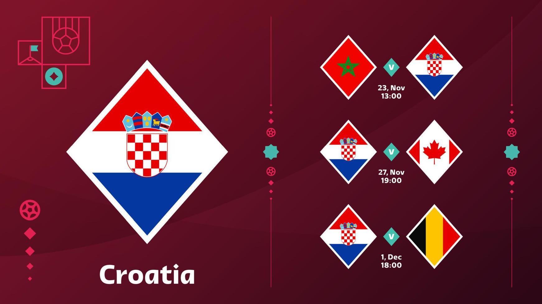 la selección de croacia programa los partidos de la fase final del campeonato mundial de fútbol de 2022. ilustración vectorial de los partidos de fútbol mundial 2022. vector