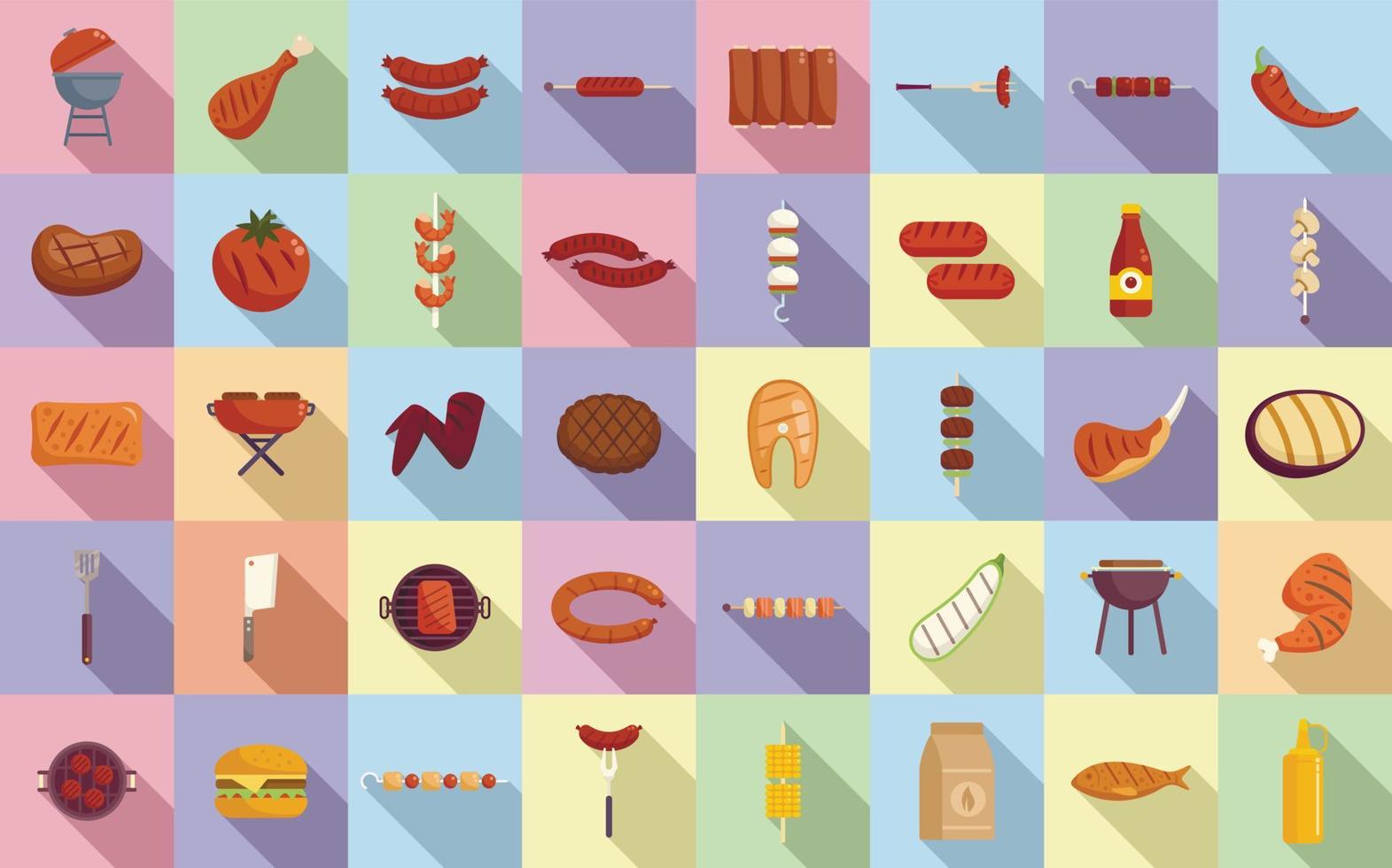 Grilled food icons set flat vector. American cooked vector