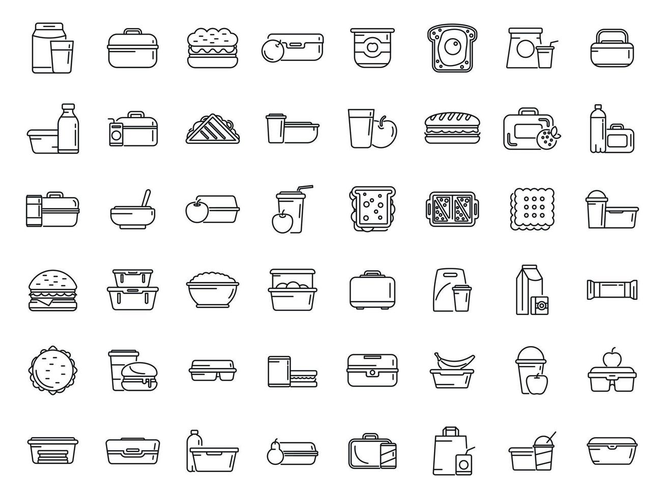 School breakfast icons set outline vector. Lunch bag vector