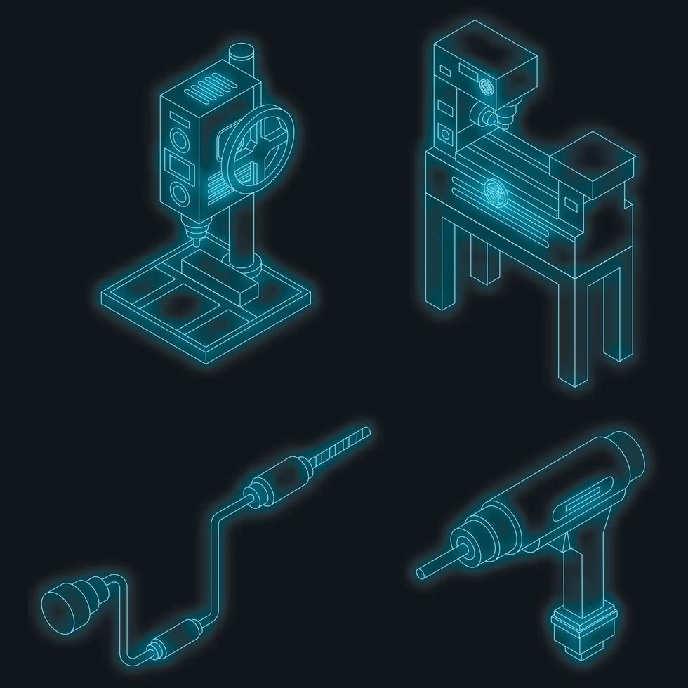 conjunto de iconos de máquina de perforación neón vectorial vector